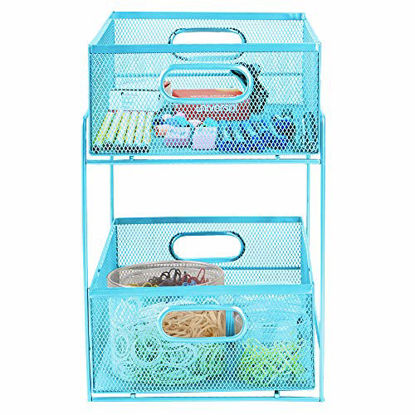 Picture of Mind Reader Sliding Metal Baskets, Cabinet Storage Organizer, Home, Office, Kitchen, Bathroom, One Size, Blue 2 Tier Mesh