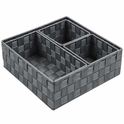 Picture of Posprica Woven Storage Box Cube Basket Bin Container Tote Organizer Divider for Drawer,Closet,Shelf, Dresser (Dark Grey)