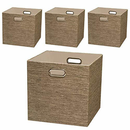 Picture of Posprica Storage Basket Bins,13×13 Foldable Storage Cube Boxes Fabric Drawer for Closet Shelf Cabinet Bookcase,4pcs,Coffee