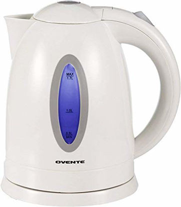 Picture of Ovente Electric Hot Water Kettle 1.7 Liter with LED Light, 1100 Watt BPA-Free Portable Tea Maker Fast Heating Element with Auto Shut-Off and Boil Dry Protection, Brew Coffee & Beverage, White KP72W