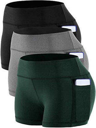 Picture of Cadmus Women's High Waist Workout Running Shorts with Pocket,3 Pack,09,Black,Grey,Dark Green,X-Large