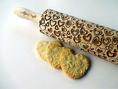 Picture of HEARTS EMBOSSING ROLLING PIN WOODEN ROLLING PIN for EMBOSSED COOKIES with LOVE HEARTS