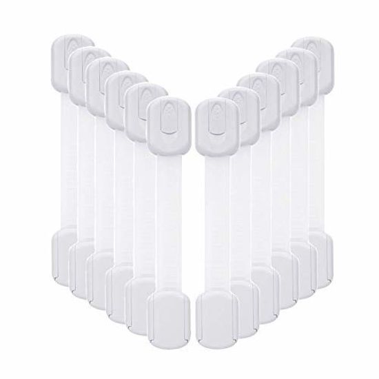 Picture of 12 Pack Baby Proofing Cabinet Strap Locks - Vkania Kids Proof Kit - Child Safety Drawer Cupboard Oven Refrigerator Adhesive Locks - Adjustable Toilets Seat Fridge Latches - No Drilling