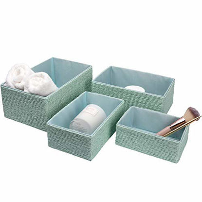 Picture of Storage Baskets Set 4 - Stackable Woven Basket Paper Rope Bin, Storage Boxes for Makeup Closet Bathroom Bedroom (Light Green)