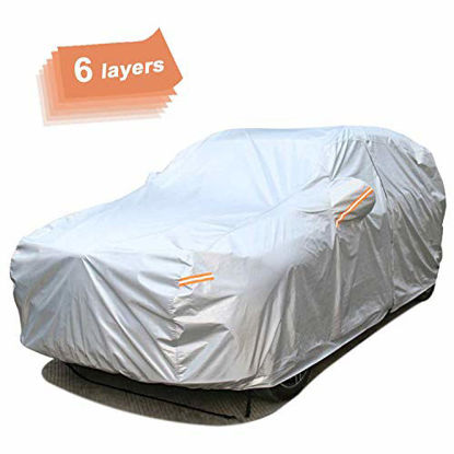 Picture of SEAZEN Car Cover 6 Layers, Waterproof SUV Car Cover with Zipper Door, Snowproof/UV Protection/Windproof, Universal Car Covers Breathable Fabric with Cotton (Length Up to 175")