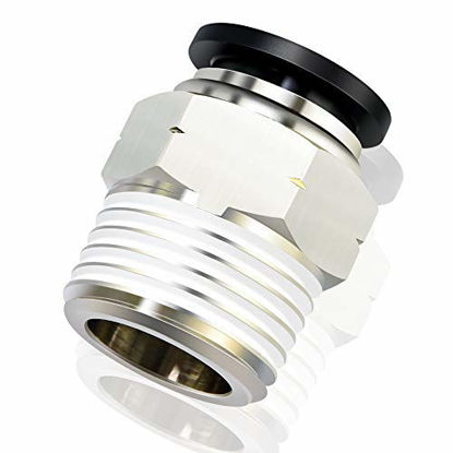 Picture of Tailonz Pneumatic Male Straight 1/2 Inch Tube OD x 1/2 Inch NPT Thread Push to Connect Fittings PC-1/2-N4 (Pack of 2)