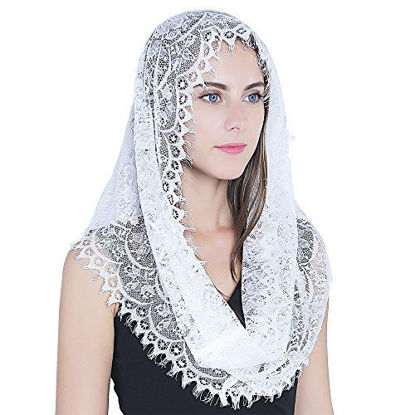 Picture of White Infinity Scarf Mantilla - Catholic Veil Church Veil Head Covering Latin Mass