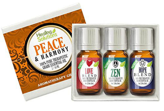Picture of Healing Solutions Peace & Harmony Blends Set 100% Pure, Best Therapeutic Grade Essential Oil Kit - 3/10mL (Love, Hope, and Zen)