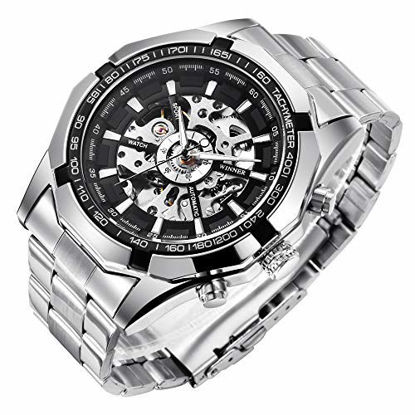 Picture of Mens Watches, Mechanical Skeleton Stainless Steel Waterproof Automatic Self-Winding Watch for Men, Luxury X Dial Steampunk Wrist Watch