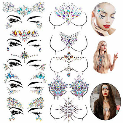 Picture of Le Fu Li 10 sets Face Gems Stickers Body Jewelry Stickers Crystal Tattoo Stickers for Festival Rhinestone Decorations Tattoo Stickers