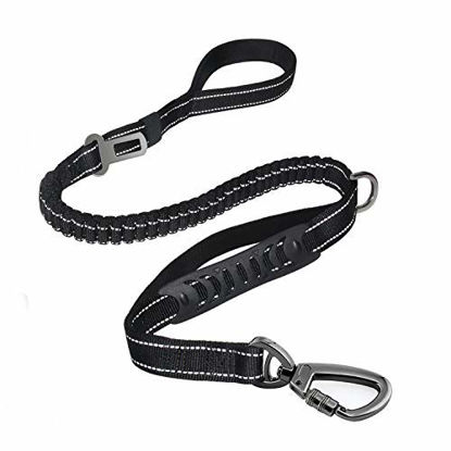 Picture of Fashion&cool Heavy Duty Dog Leash Especially Large Dogs Up to 150lbs, 4-6 Ft Reflective Dog Walking Training Shock Absorbing Bungee Leash Car Seat Belt Buckle, 2 Padded Traffic Handle Extra Control