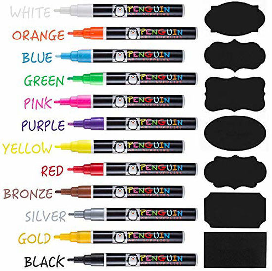 Professional Artist Quality Fine Tip Chalk Markers - Set of 12 Color Liquid Pens Dry Erase + Bonus 24 Chalkboard Stickers