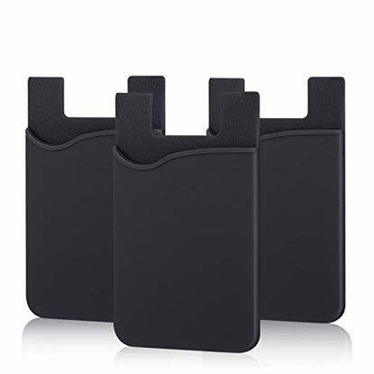 Picture of Adhesive Phone Wallet, Pofesun [3 Pack] Ultra Thin Stick-on Silicone Credit Card Holder Sticker Adhesive Cell Phone Wallet Compatible for iPhone, Samsung, Most Android Smart Phones.(Black)