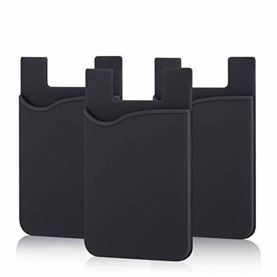 Picture of Adhesive Phone Wallet, Pofesun [3 Pack] Ultra Thin Stick-on Silicone Credit Card Holder Sticker Adhesive Cell Phone Wallet Compatible for iPhone, Samsung, Most Android Smart Phones.(Black)