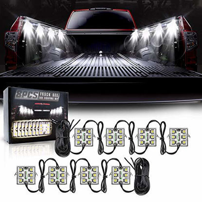 Picture of 8PCS LED Truck Pickup Bed Lights Kit, 48 LEDs Truck Cargo Pickup Bed Lighting Kit with Switch, IP68 Waterproof for truck Bed, Under Car, Rail Light Cargo