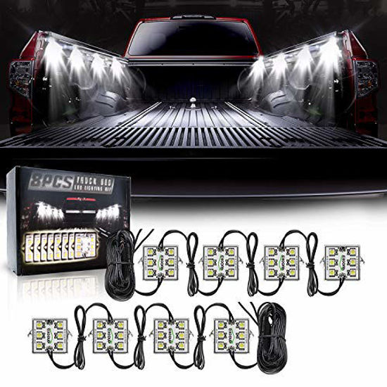 Picture of 8PCS LED Truck Pickup Bed Lights Kit, 48 LEDs Truck Cargo Pickup Bed Lighting Kit with Switch, IP68 Waterproof for truck Bed, Under Car, Rail Light Cargo