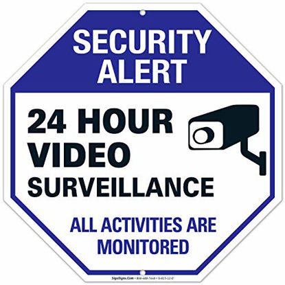 Picture of Video Surveillance Sign - CCTV Security Alert - 24 Hour Surveilance All Activities Are Monitored Sign - Legend" Large 12 X 12 Octagon Rust Free 0.40 Aluminum Sign