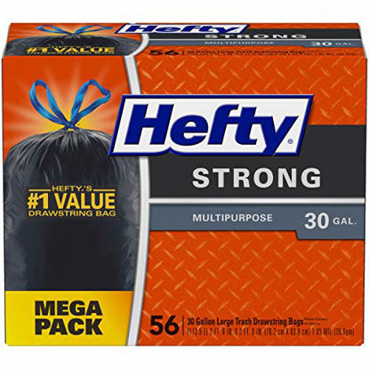 Picture of Hefty Strong Large Trash Bags, 30 Gal, Black, 56Ct