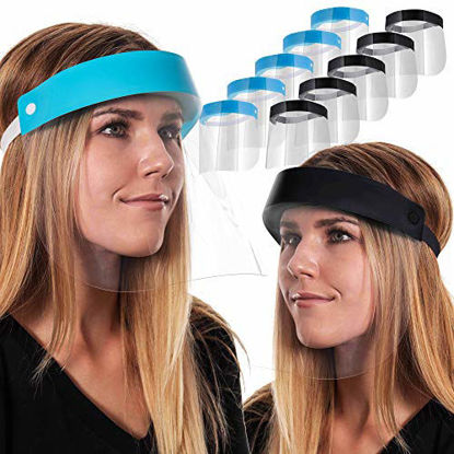 Picture of Salon World Safety 5-Black & 5-Blue Face Shields - Ultra Clear Protective Full Face Shields to Protect Eyes, Nose and Mouth - Anti-Fog PET Plastic, Elastic Headband - Sanitary Droplet Splash Guard