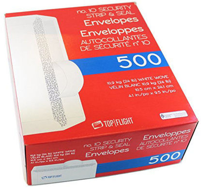 Picture of Top Flight PSTF10NWT #10 Envelopes, Strip & Seal, Security Tinted, White Paper, 24 lb, 500 Count