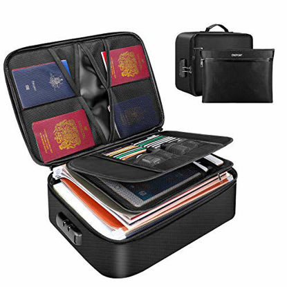 Picture of ENGPOW File Organizer Bags,Fireproof Document Bag with Money Bag,Home Office Travel Safe Bag with Lock,Multi-Layer Portable Filing Storage for Important File Passport Certificates Legal Documents