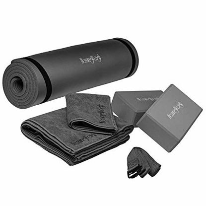 Picture of HemingWeigh Yoga Kit - Yoga Mat Set Includes Carrying Strap, Yoga Blocks, Yoga Strap, and 2 Microfiber Yoga Towels - Yoga Gear and Accessories for Beginners and Experienced Yogis (Gray)