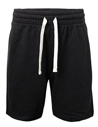 Picture of ProGo Men's Casual Basic Fleece Marled Shorts Pants with Elastic Waist (Black, Large)