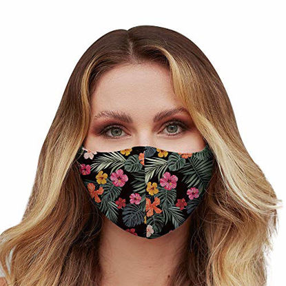 Picture of Washable Face Mask with Adjustable Ear Loops & Nose Wire - 3 Layers, 100% Cotton Inner Layer - Cloth Reusable Face Protection with Filter Pocket -(Red-Yellow Floral