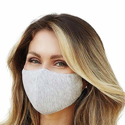 Picture of Washable Face Mask with Adjustable Ear Loops & Nose Wire - 3 Layers, 100% Cotton Inner Layer - Cloth Reusable Face Protection with Filter Pocket - Made in USA - (Heather Grey)