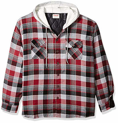 Picture of Wrangler Authentics Men's Long Sleeve Quilted Lined Flannel Jacket with Hood Button Down Shirt, Biking Red, Small US