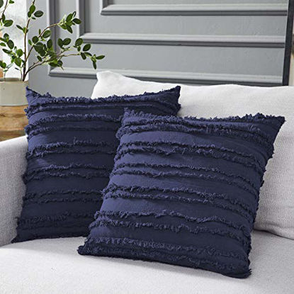 Picture of Longhui bedding Navy Blue Throw Pillow Covers for Couch Sofa Bed, Cotton Linen Decorative Pillows Cushion Covers, 18 x 18 inches, Set of 2