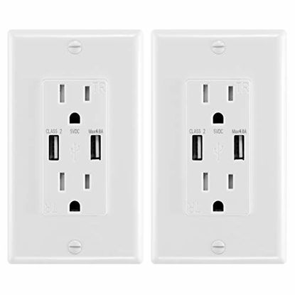 Picture of ANTEER 4.8A USB Wall Outlet Fast Charge - Dual High-Speed Charger Electrical Outlets - ETL Listed Duplex 15A Tamper Resistant Socket USB Outlets Receptacle (2-Pack/Wall Plate,White)