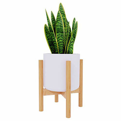 Picture of Plant Stand Flower Pot Holder - BAMFOX Indoor Bamboo Mid Century Modern Plant Holder Display Rack for House Plants, Home Decor (Pot Not Included) (8 Inch, Natural)