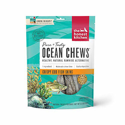 Picture of The Honest Kitchen Cod Ocean Chews Grain Free Dog Chew Treats - Natural Human Grade Dehydrated Fish Skins 5.5 oz