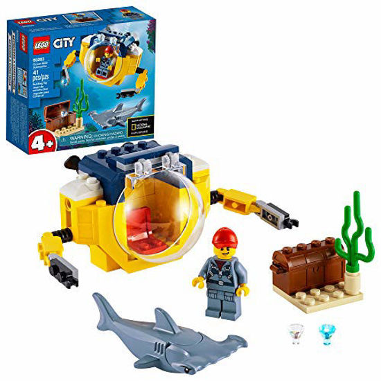 Picture of LEGO City Ocean Mini-Submarine 60263, Underwater Playset, Featuring a Toy Submarine, Pirate Treasure Chest, Hammerhead Shark Figure and a Pilot Minifigure, Great Gift for Kids, New 2020 (41 Pieces)