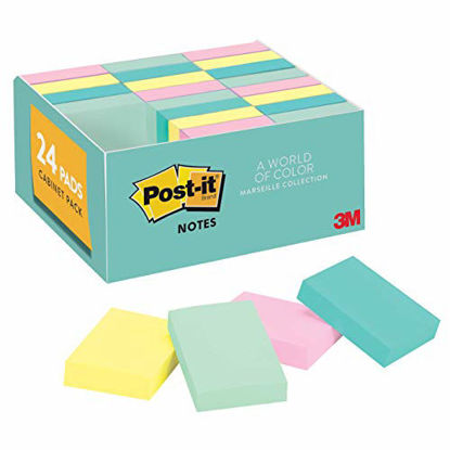 Picture of Post-it Mini Notes, 1.5x2 in, 24 Pads, America's #1 Favorite Sticky Notes, Marseille Collection, Pastel Colors (Pink, Mint, Yellow), Recyclable (653-24APVAD)