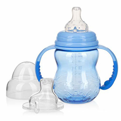 Picture of Nuby 3 Stage Tritan Wide Neck Grow with Me No-Spill Bottle to Cup, 8 Oz, Blue