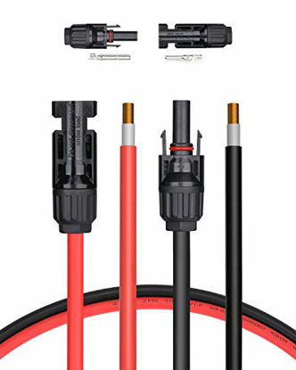 Picture of BougeRV 6 Feet 10AWG Solar Extension Cable with Female and Male Connector with Extra Free Pair of Connectors Solar Panel Adaptor Kit Tool (6FT Red + 6FT Black)