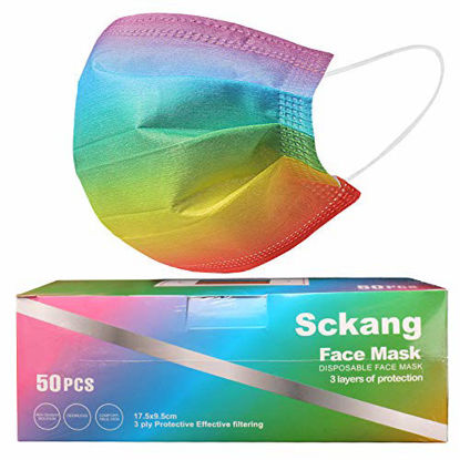 Picture of sckang 50 Pcs Disposable Face Mask Comfortable Earloop Mask 3-Layer Multicolor Masks