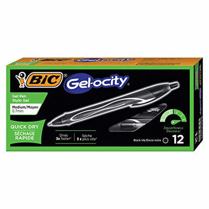 Picture of BIC Gel-Ocity Quick Dry Gel Pens, Medium Point Retractable (0.7mm), Black Ink Gel Pen, 12-Count
