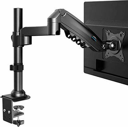 Picture of HUANUO Single Monitor Stand - Gas Spring Single Arm Monitor Desk Mount Fit 17 to 32 inch Screens, Height Adjustable VESA Bracket with Clamp, Grommet Mounting Base, Hold up to 19.8lbs
