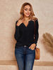 Picture of Women's V Neck Waffle Knit Henley Tops Casual Long Sleeve Pullover Sweater Blouses (Black, X-Small)