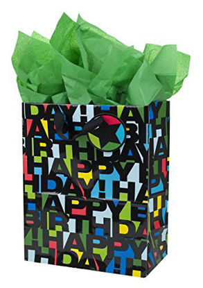 Picture of Hallmark 13" Large Birthday Gift Bag with Tissue Paper (Happy Birthday in Black Letters) for Kids, Adults, Men, Boys, Husband, Son, Brother and More