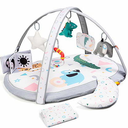 Picture of Washable Replaceable Baby Gym Activity Center Play Mat with 2 Mat Covers, Lupantte Visual, Hearing, Touch, Cognitive Early Development Playmats, 6 Toys for Infant & Toddler, Larger, Thicker,Non Slip