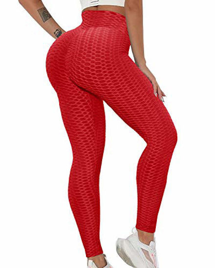 GetUSCart- ZITAIMEI Butt Lifting Anti Cellulite Workout Leggings for Women  High Waist Yoga Pants Running Sexy Tights Red