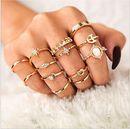 Picture of Sither 13 Pcs Women Rings Set Knuckle Rings Gold Bohemian Rings for Girls Vintage Gem Crystal Rings Joint Knot Ring Sets for Teens Party Daily Fesvital Jewelry Gift(style3)