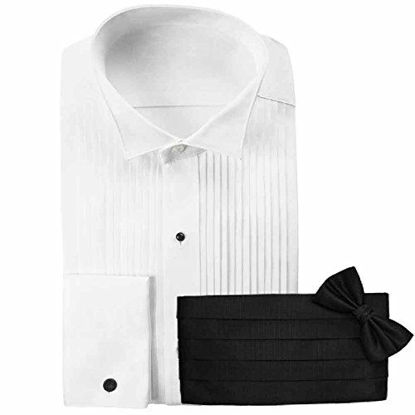 Picture of White Wing Collar Tuxedo Shirt -Includes Cummerbund and Bow Tie! (Small - (14-14.5 Neck) 30/31 Sleeve, Black)