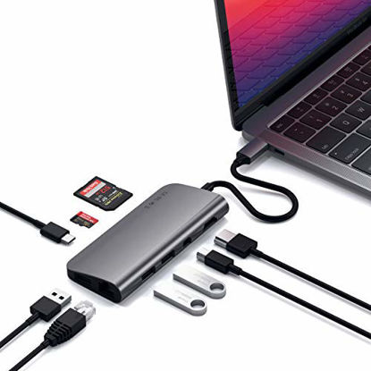 Picture of Satechi Aluminum Type-C Multimedia Adapter with 4K HDMI, Mini DP, USB-C PD, Gigabit Ethernet, USB 3.0, Micro/SD Card Slots - Compatible with 2020/2018 MacBook Air, 2020/2019 MacBook Pro (Space Gray)