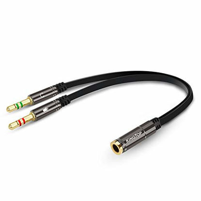 Picture of Kingtop Headset Splitter Cable 3.5mm Female to 2 Male for PC Computer and Old Version Laptop