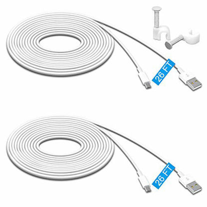 Picture of 2 Pack 26FT Power Extension Cable Compatible for Wyze Cam Pan,WyzeCam,Kasa Cam.YI Dome Home Camera,Furbo Dog,Nest Cam,Oculus Go,Netvue, Durable Charging and Data Sync Cord for Home Security Camera